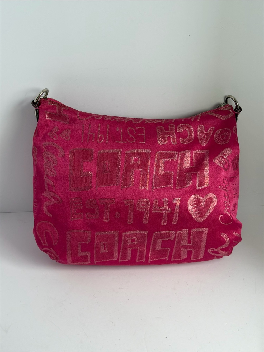 Coach Y2K Poppy Graffiti Story Patch Hot Pink Hobo Bag - Picture 7 of 15